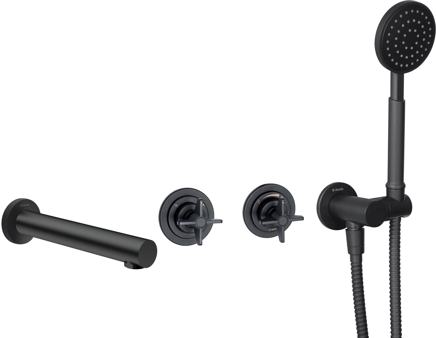 Deante TEMISTO 4-Loch Unterputz-Wannenarmatur im Retro-Look Zweigriff Schwarz