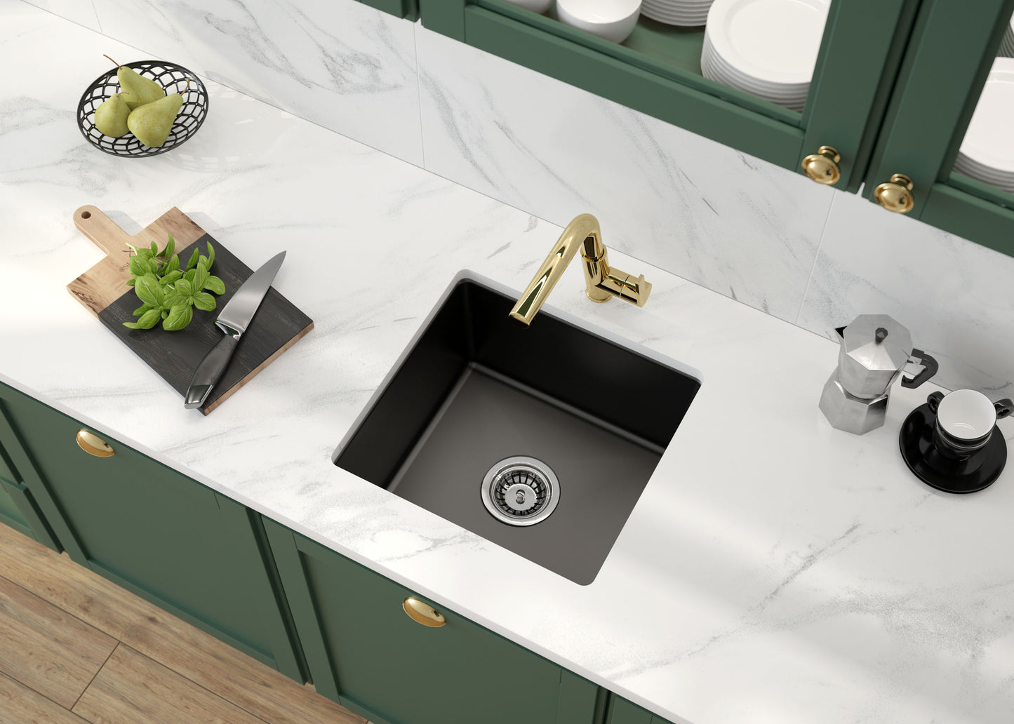 Deante SABOR Keramik-Spülbecken 1-Becken Unterbau geeignet 45 x 47,5 cm Bianco