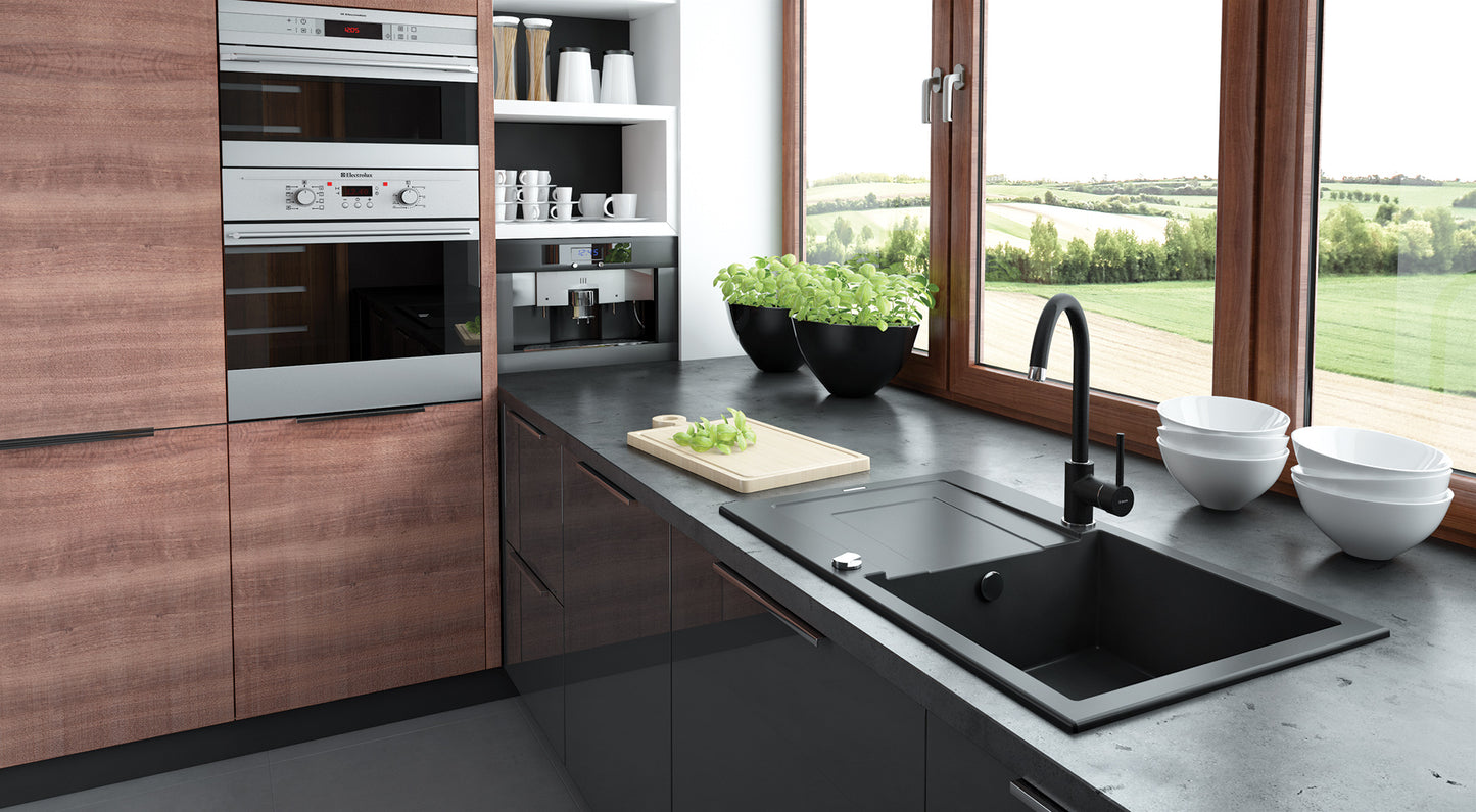 Deante NEMEZJA Küchenarmatur mit Einhebelmischer hoher Auslauf Graphit