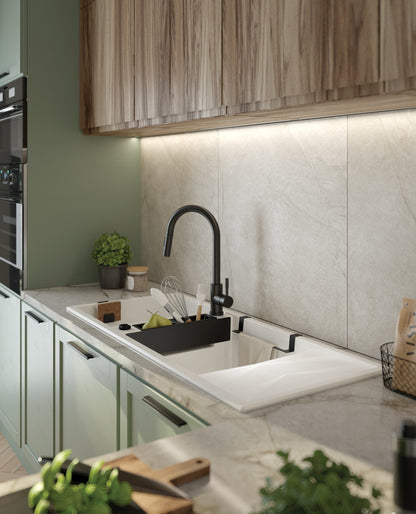 Deante MAGNETIC Granitspüle mit modularer Ablagefläche 2-Becken 116 x 50 cm Alabaster