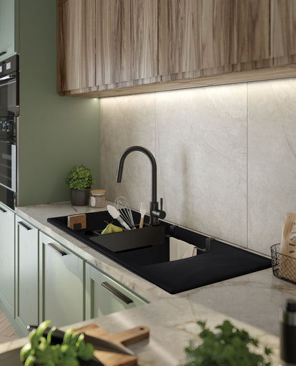 Deante MAGNETIC Granitspüle mit modularer Ablagefläche 2-Becken 116 x 50 cm Schwarz