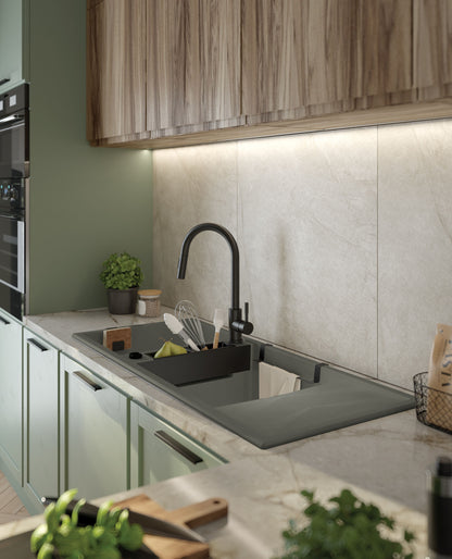 Deante MAGNETIC Granitspüle mit modularer Ablagefläche 2-Becken 116 x 50 cm Anthrazit Metallic