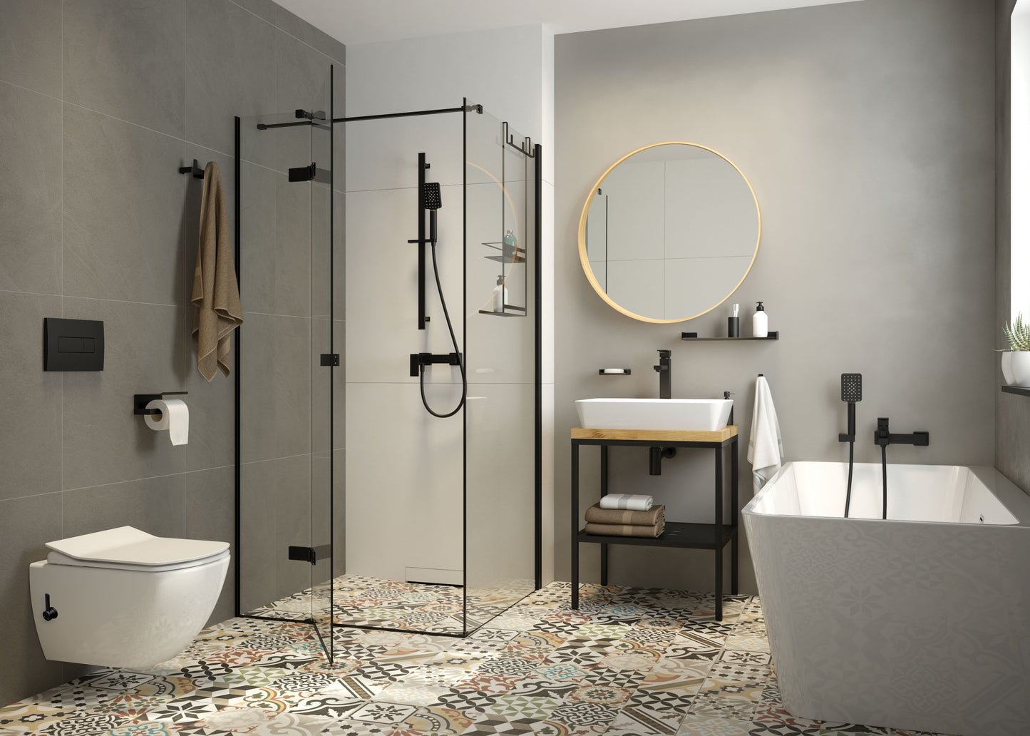 Deante BLUR Wand-WC mit Bidetfunkton & Mischarmatur spülrandlos mit Sitz Weiß-Schwarz