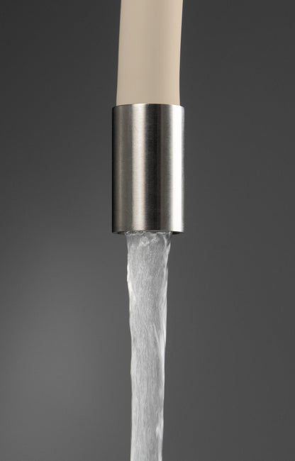 Deante LUNO Küchenarmatur mit flexiblem Auslauf aus Silikon Beige / Stahl gebürstet