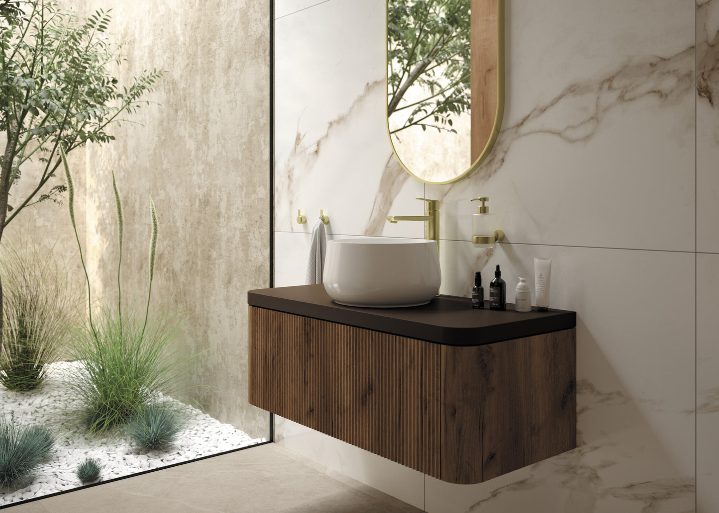 Deante SILIA Badspiegel Wandspiegel mit Rahmen 50 x 100 cm Gold gebürstet