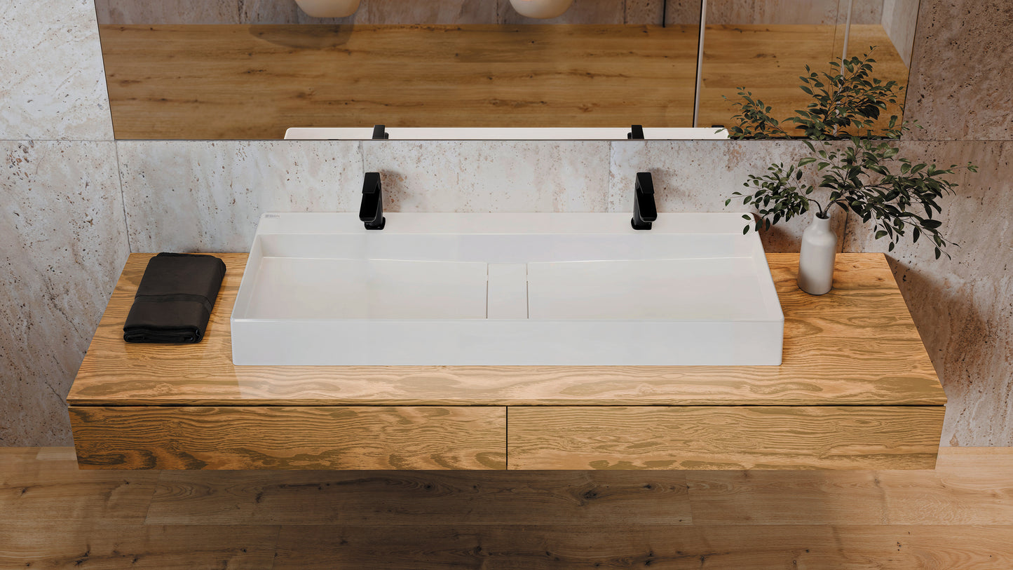 Deante BLUR Aufsatz-Doppelwaschtisch mit Abflussabdeckung 120 x 40 cm Alabaster