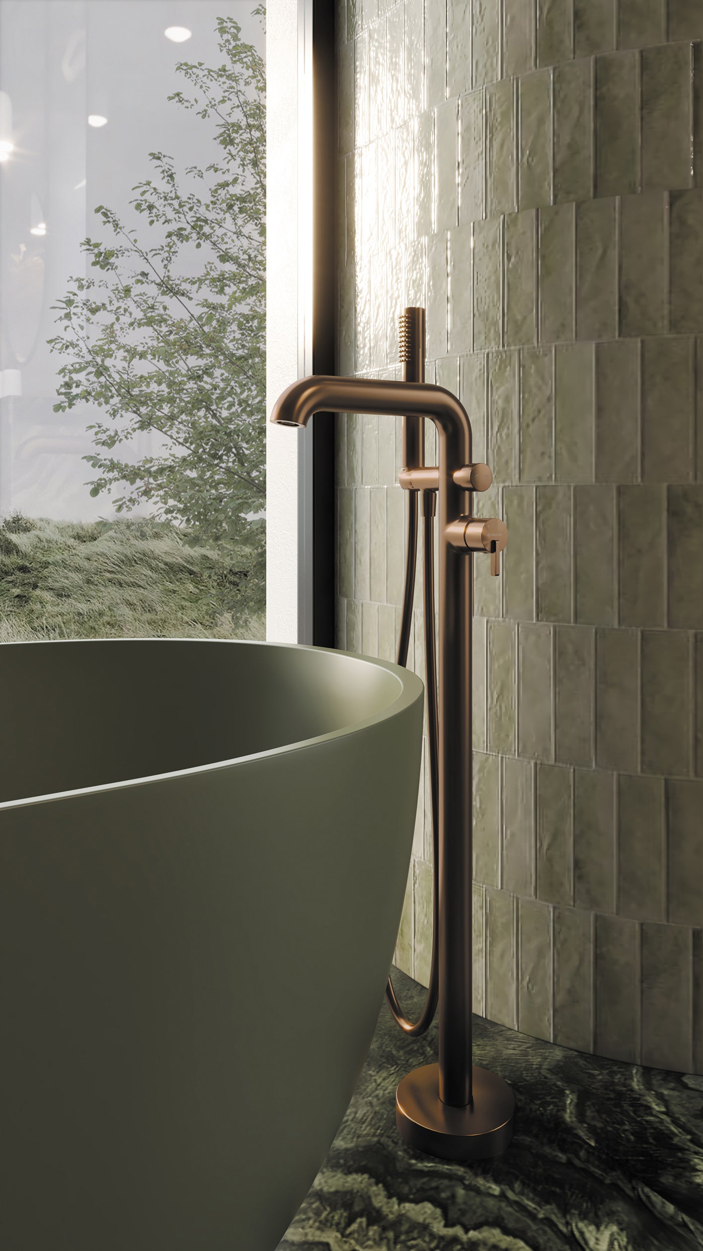 Deante SILIA Wannenarmatur freistehend mit Duschset L-Auslauf Bronze gebürstet