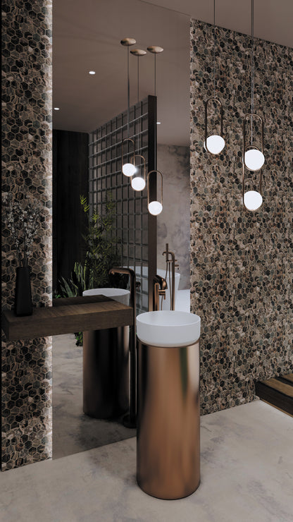 Deante SILIA Wannenarmatur freistehend mit Duschset L-Auslauf Bronze gebürstet