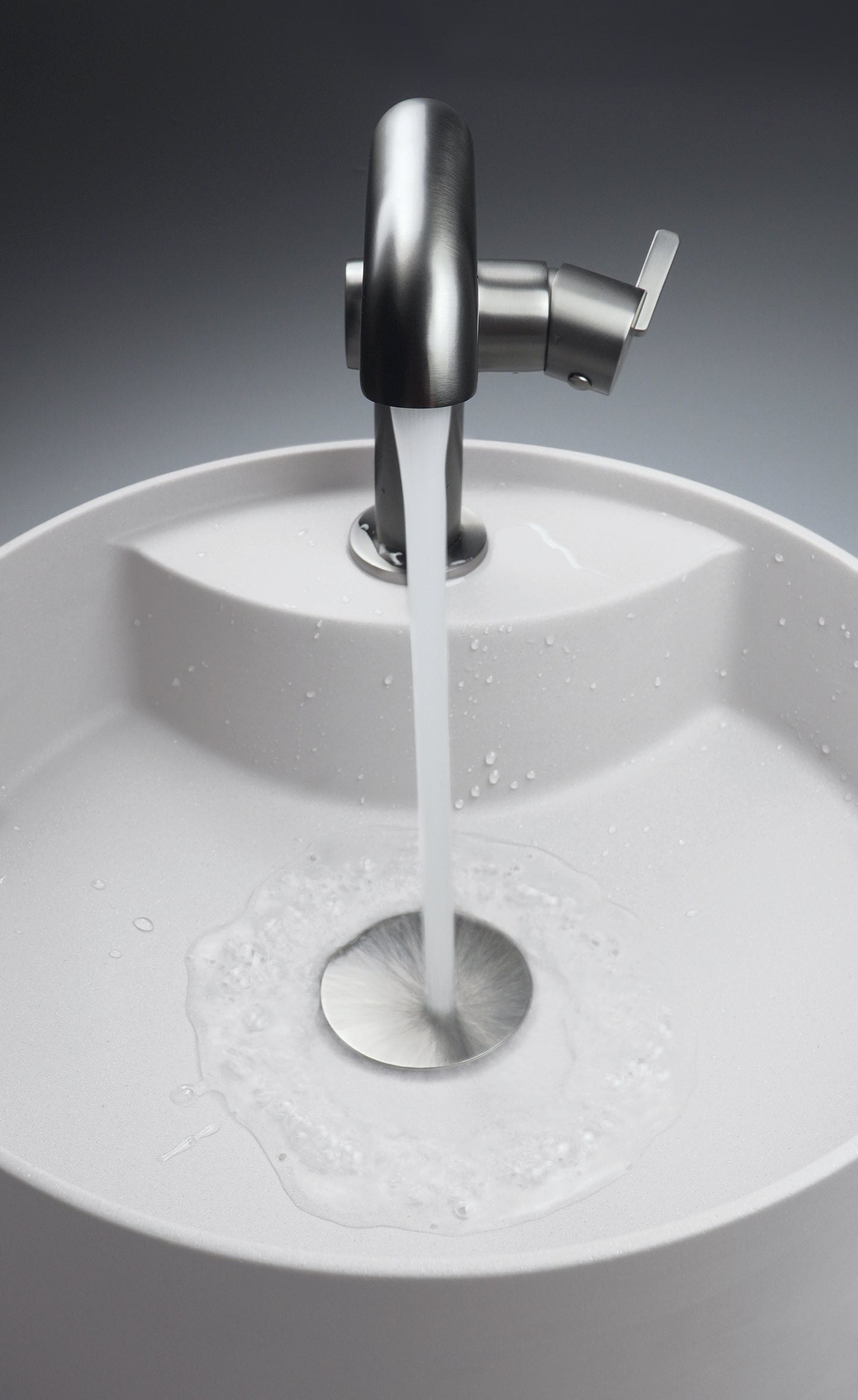 Deante SILIA Granit-Aufsatzwaschtisch mit Armaturenbank rund Ø 36 cm Alabaster