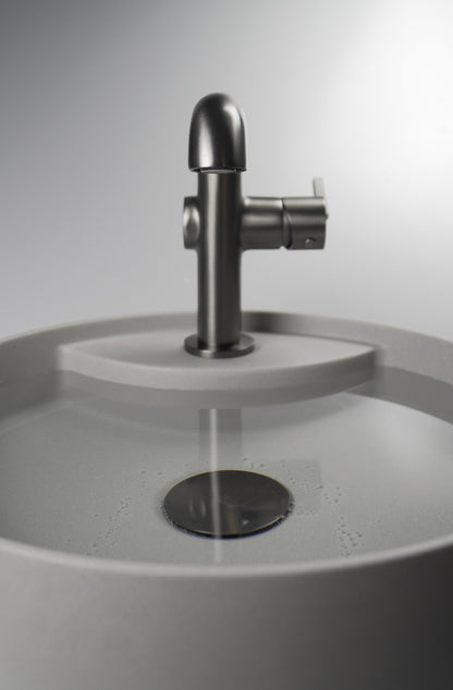 Deante SILIA Granit-Aufsatzwaschtisch mit Armaturenbank rund Ø 36 cm Grau Metallic