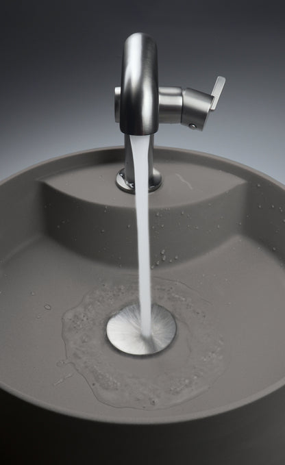 Deante SILIA Granit-Aufsatzwaschtisch mit Armaturenbank rund Ø 36 cm Anthrazit Metallic