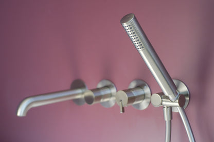 Deante SILIA 4-Loch Design-Wannenarmatur Unterputz Stahl gebürstet