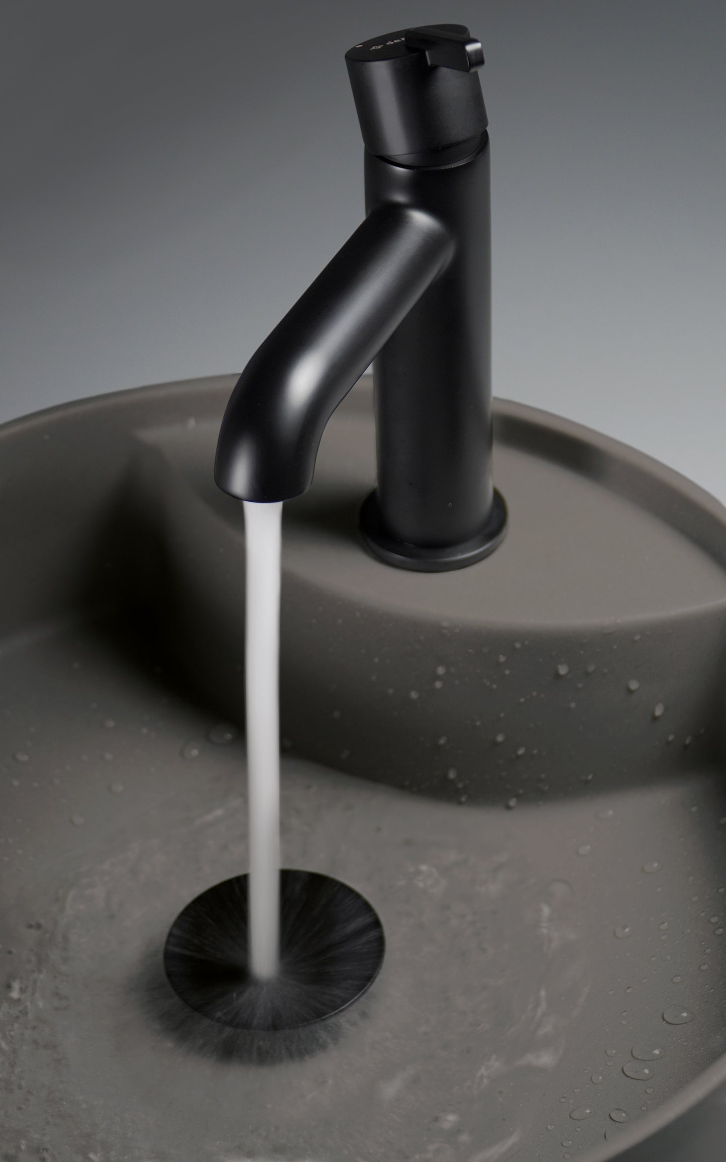 Deante SILIA Granit-Aufsatzwaschtisch mit Armaturenbank rund Ø 36 cm Anthrazit Metallic