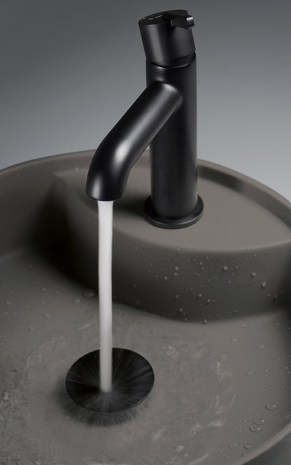 Deante SILIA Granit-Aufsatzwaschtisch mit Armaturenbank rund Ø 36 cm Anthrazit Metallic