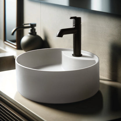 Deante SILIA Granit-Aufsatzwaschtisch mit Armaturenbank rund Ø 36 cm Alabaster