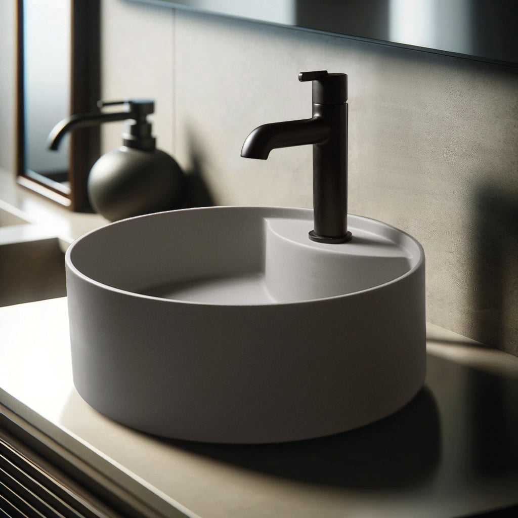 Deante SILIA Granit-Aufsatzwaschtisch mit Armaturenbank rund Ø 36 cm Grau Metallic