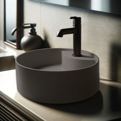 Deante SILIA Granit-Aufsatzwaschtisch mit Armaturenbank rund Ø 36 cm Anthrazit Metallic