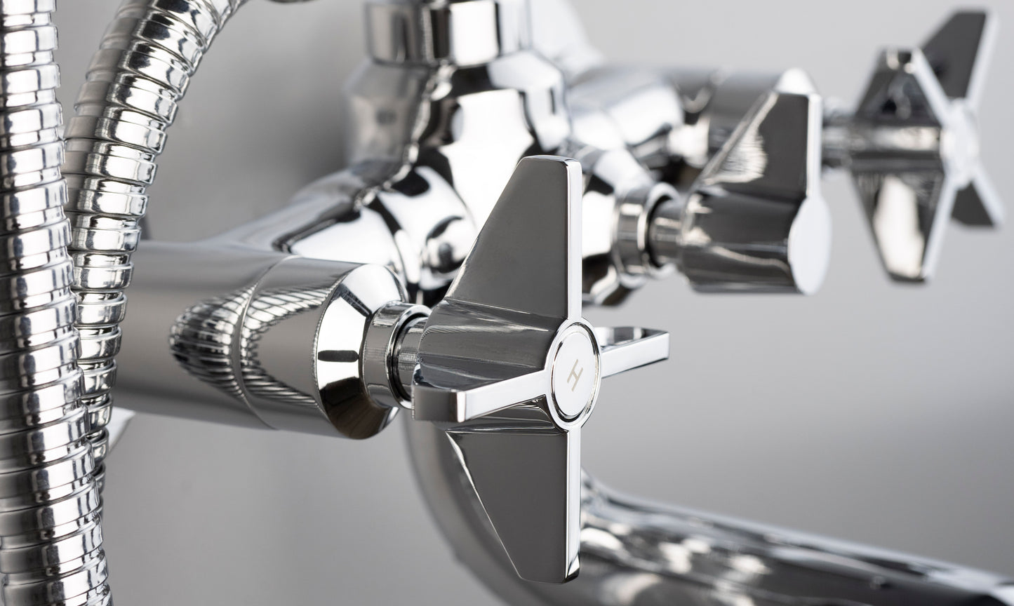 Deante TEMISTO Zweigriff-Wannenmischer Retro-Look mit Handbrause Chrom