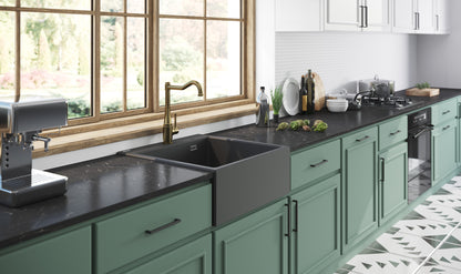 Deante ERIDAN Granit-Spülstein 60 x 61 cm 1-Becken automatische Abflusssperre Anthrazit Metallic