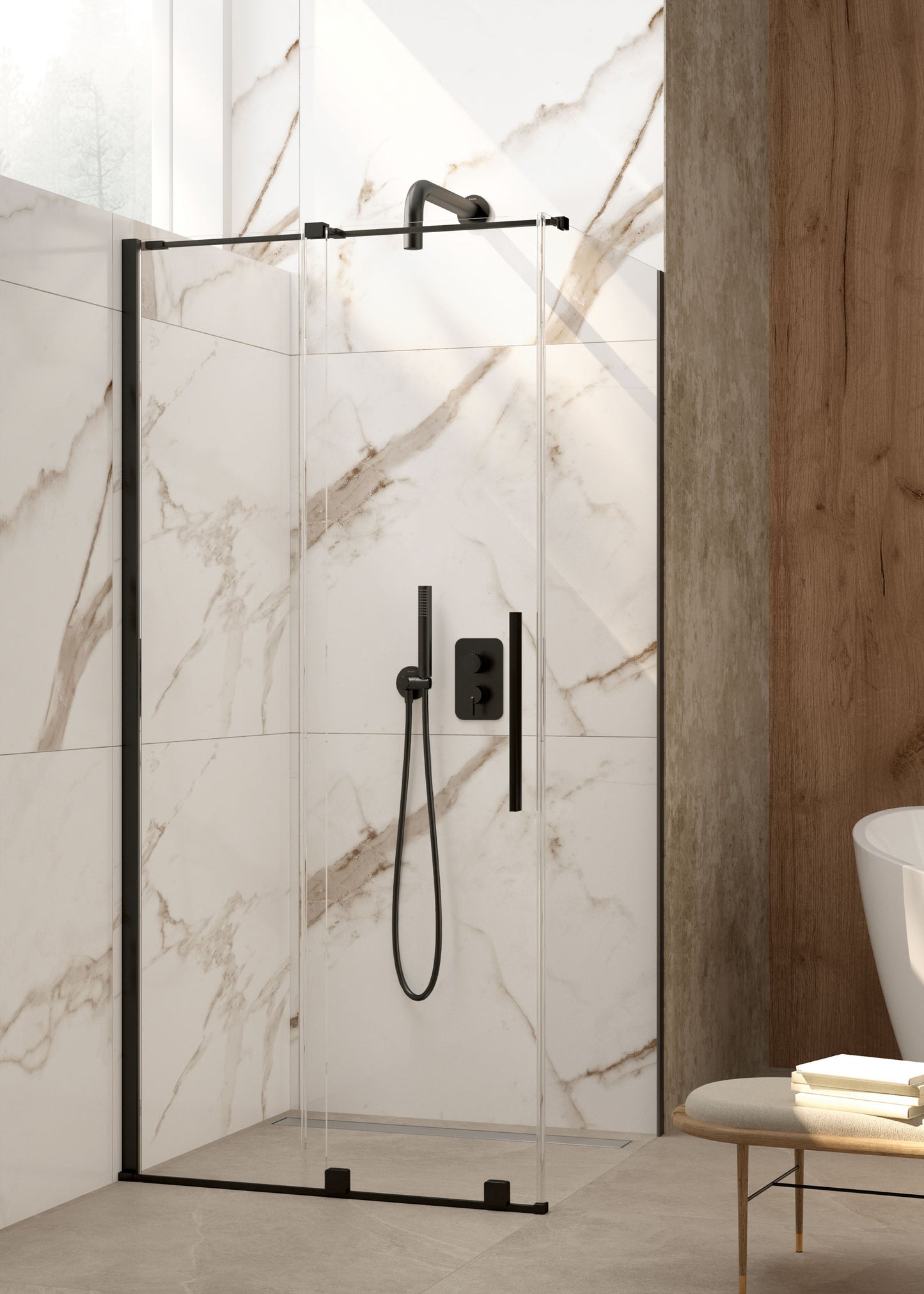 Deante PRIZMA Walk-In Duschwand Trennwand 80 x 195 cm Schwarz