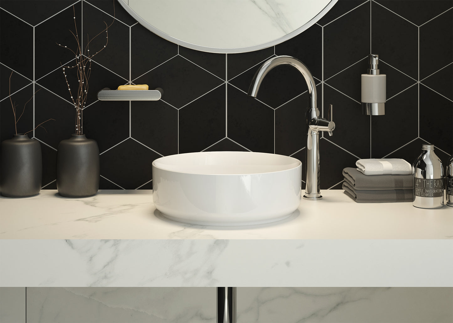 Deante SILIA Keramik-Aufsatzwaschbecken rund Ø 36 cm Weiß