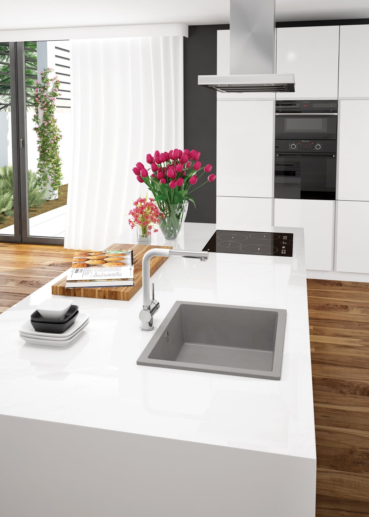 Deante CORDA Unterbau-Granitspüle 1-Becken 54 x 44 cm rechteckig Grau Metallic