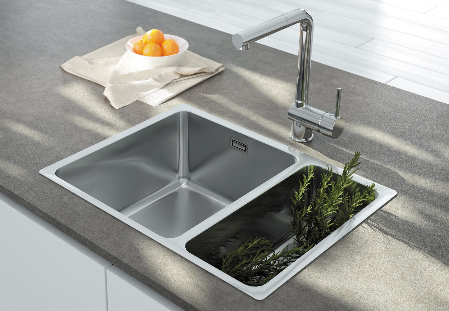 Deante EGERIA Unterbau-Edelstahlspüle tief 1,5-Becken 58 x 44 cm rechteckig Stahl gebürstet