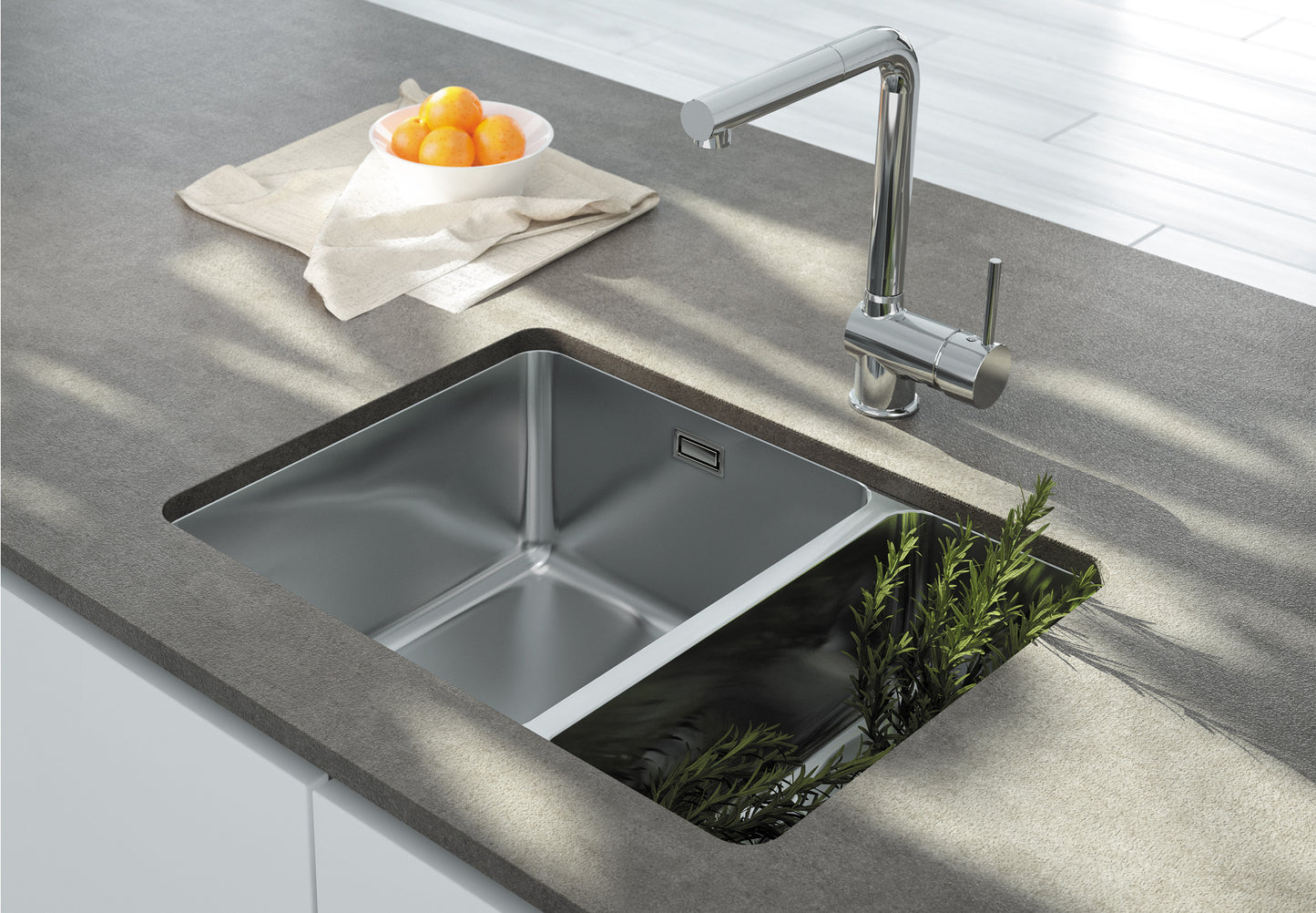 Deante EGERIA Unterbau-Edelstahlspüle tief 1,5-Becken 58 x 44 cm rechteckig Stahl gebürstet