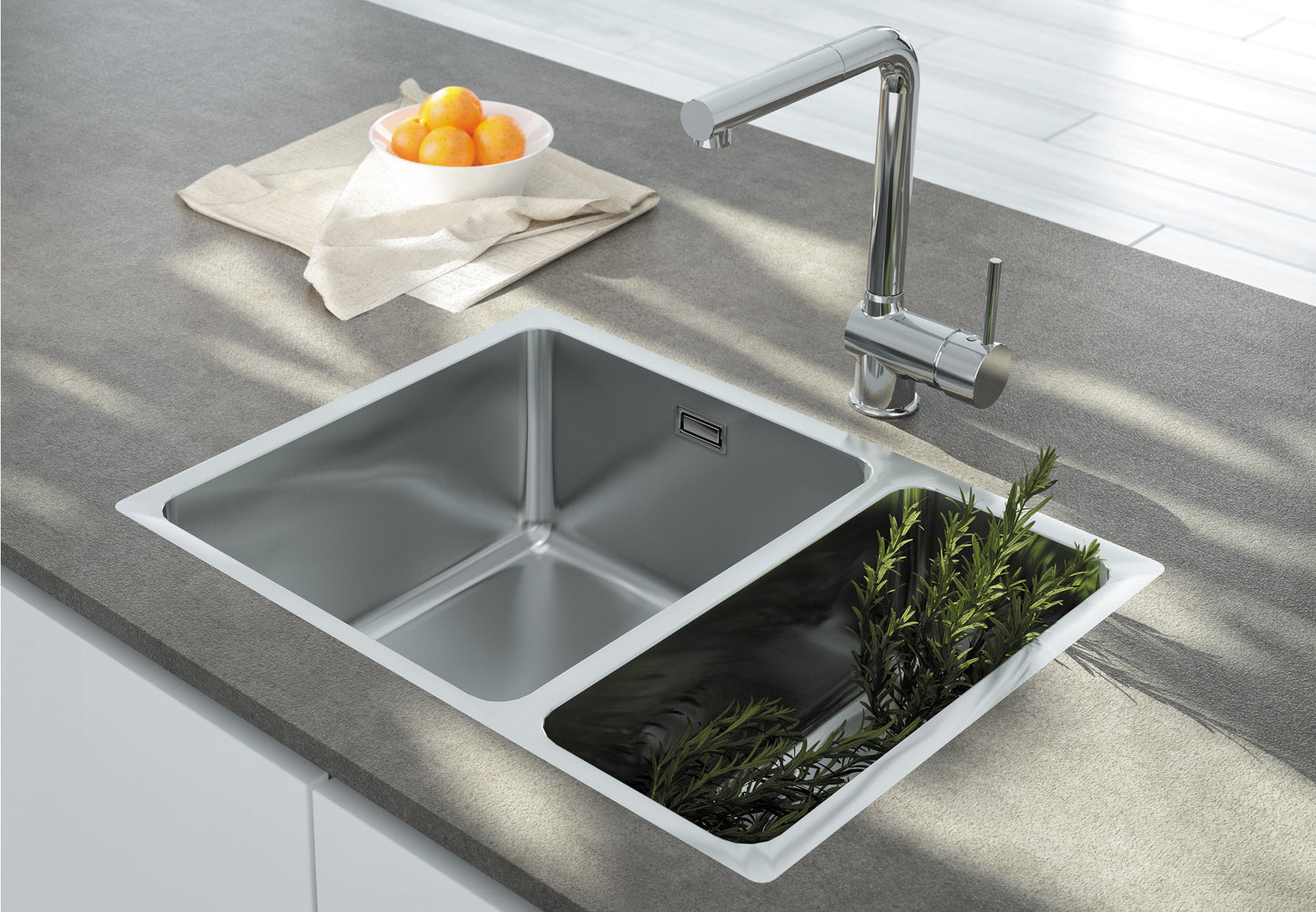 Deante EGERIA Unterbau-Edelstahlspüle tief 1,5-Becken 58 x 44 cm rechteckig Stahl gebürstet