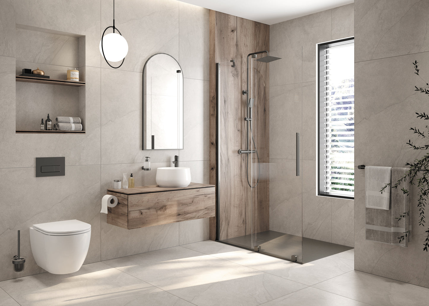 Deante THERM Duschsystem mit Thermostat-Duscharmatur Titanium