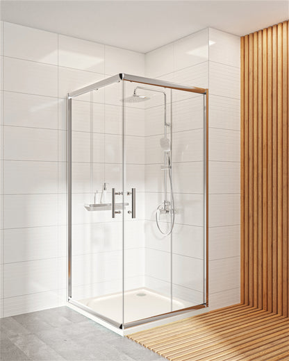 Deante JASMIN PLUS Eckdusche mit 2 Schiebetüren 90 x 90 x 190 cm Chrom