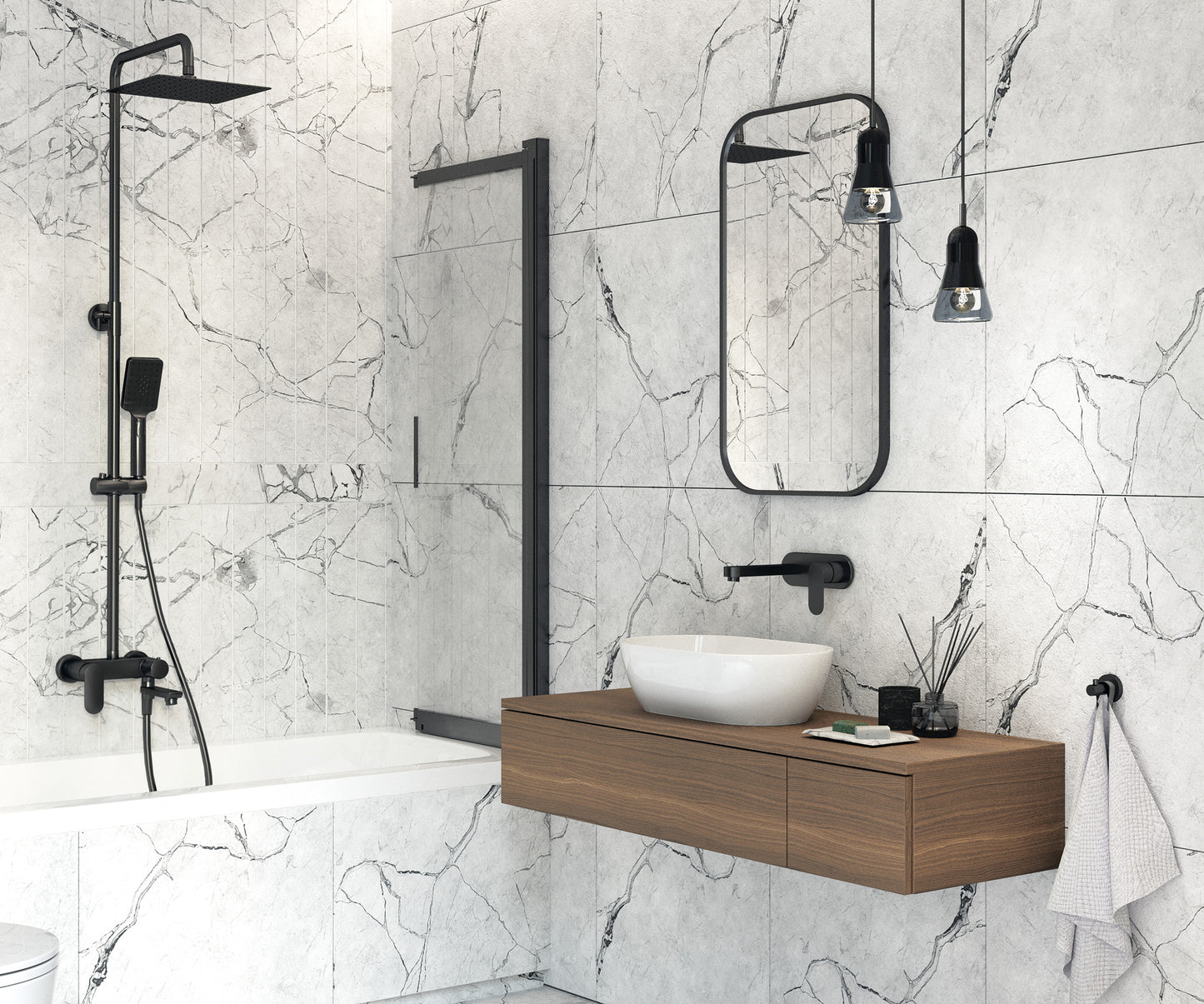 Deante PRIZMA Badewannenabtrennung 100 x 140 cm Schwarz