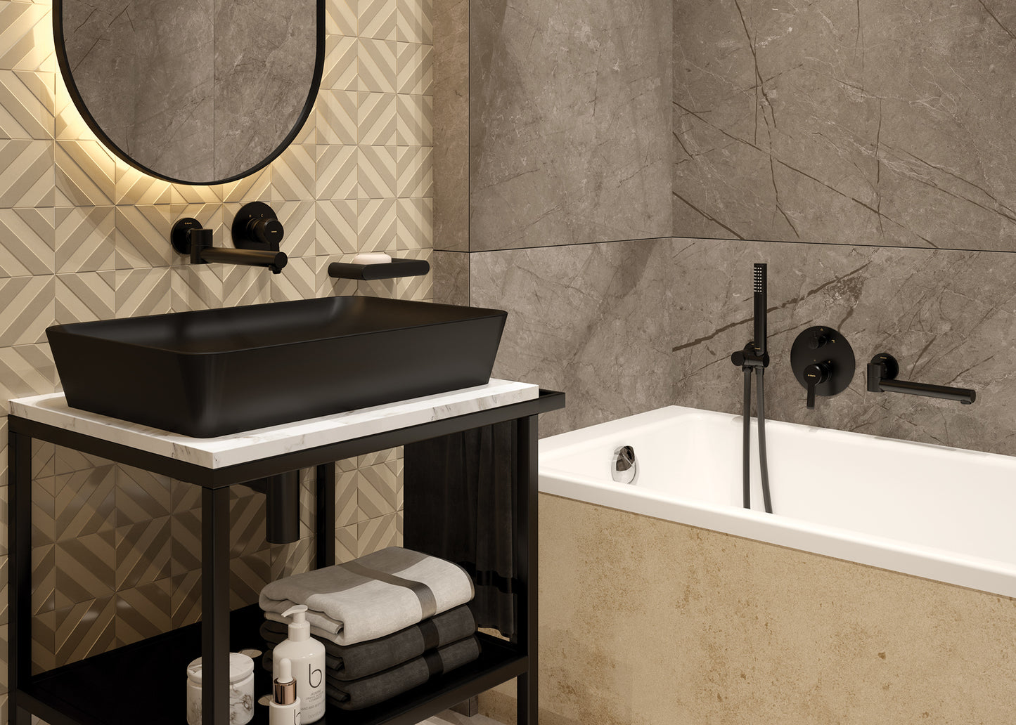 Deante CASCADA Wanneneinlauf rund klappbar Ausladung 244 mm Schwarz