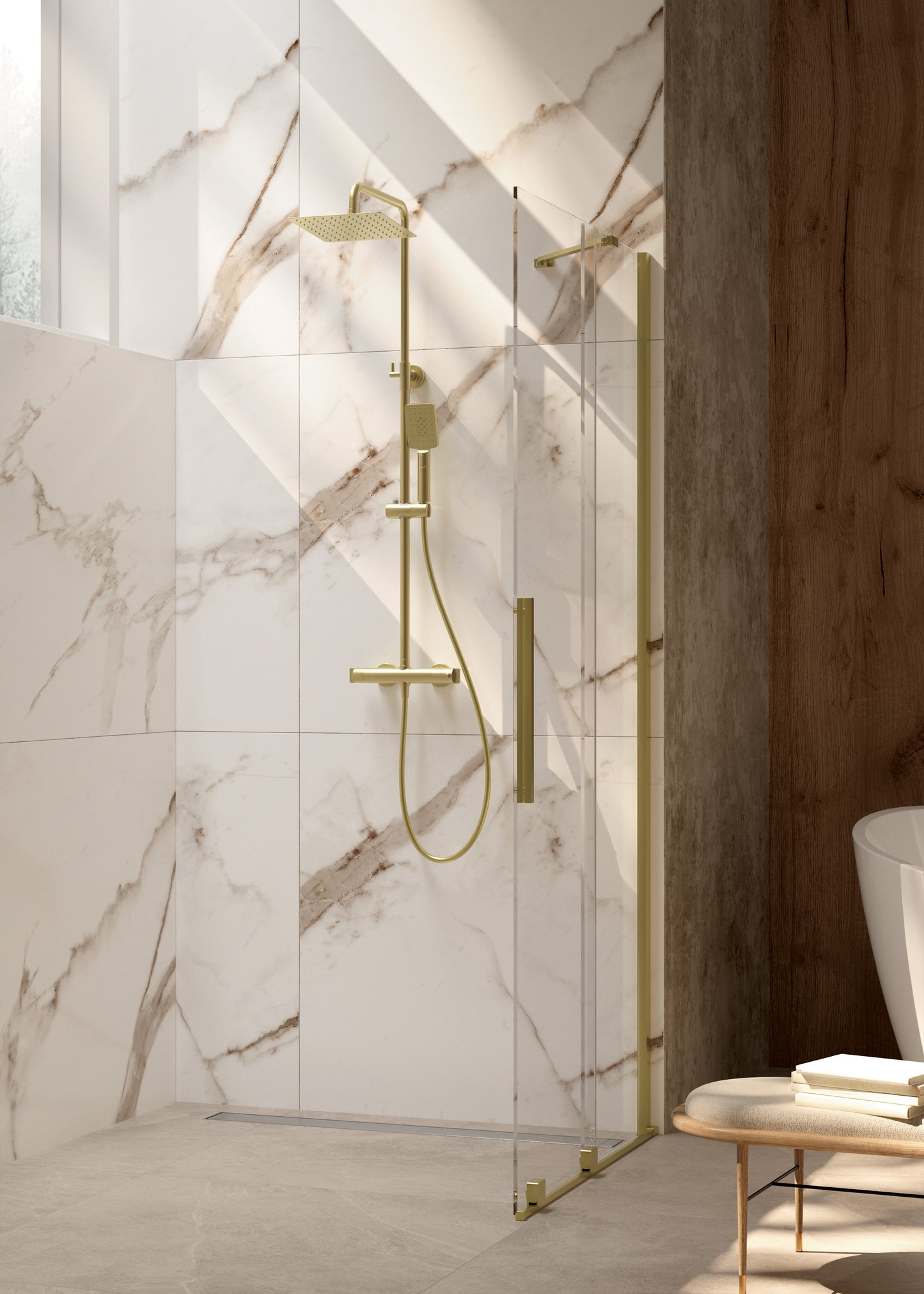 Deante PRIZMA Walk-In Duschwand Schiebewand 90 x 195 cm Gold gebürstet