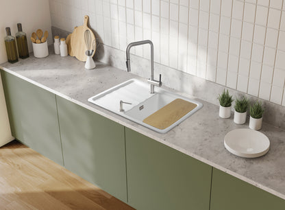 Deante MOMI Keramik-Spülbecken mit Abtropffläche 1-Becken 78 x 50 cm Weiß