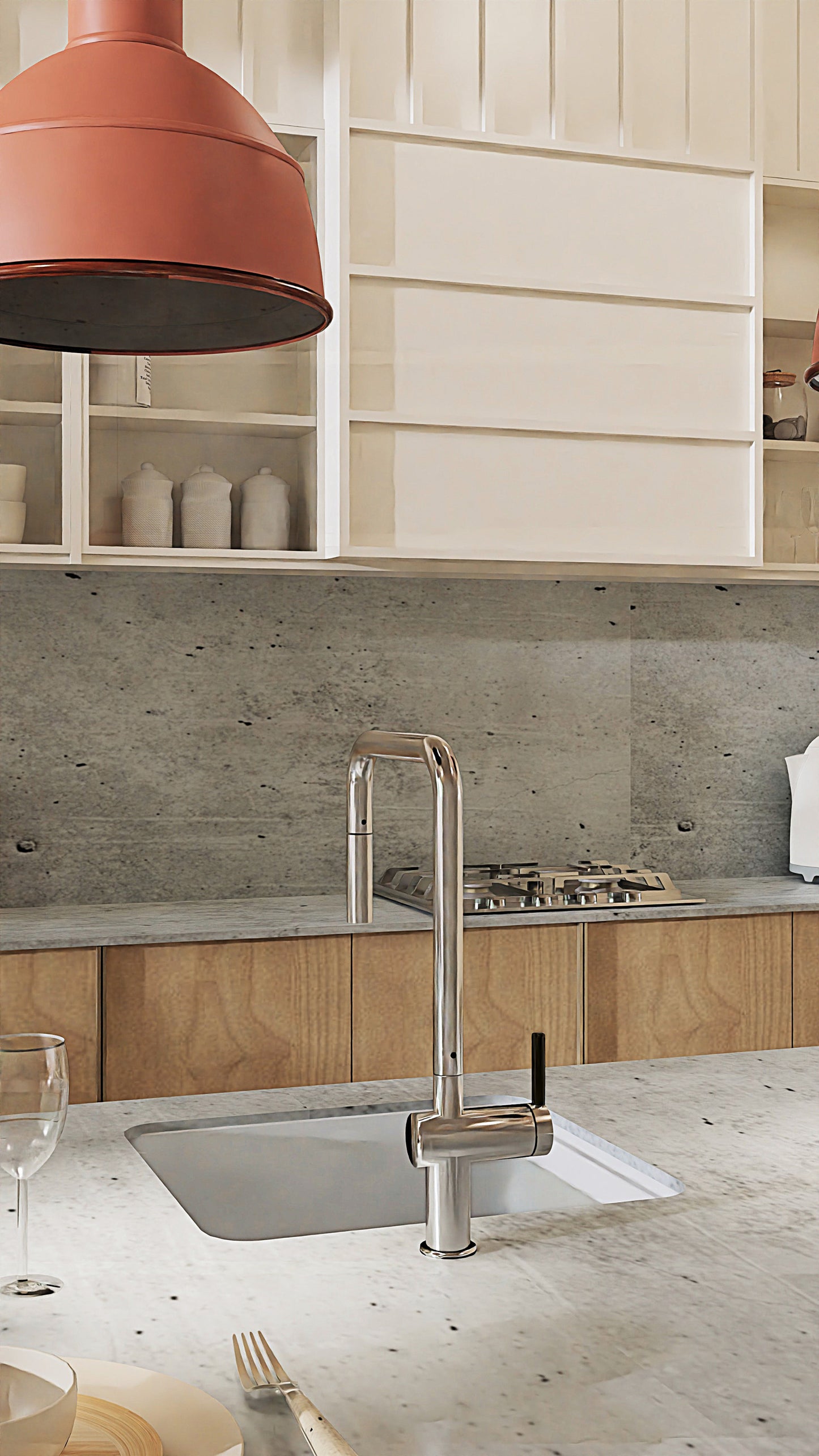 Deante MOMI Granitspüle mit tiefem Becken und Schneidebrett Alabaster