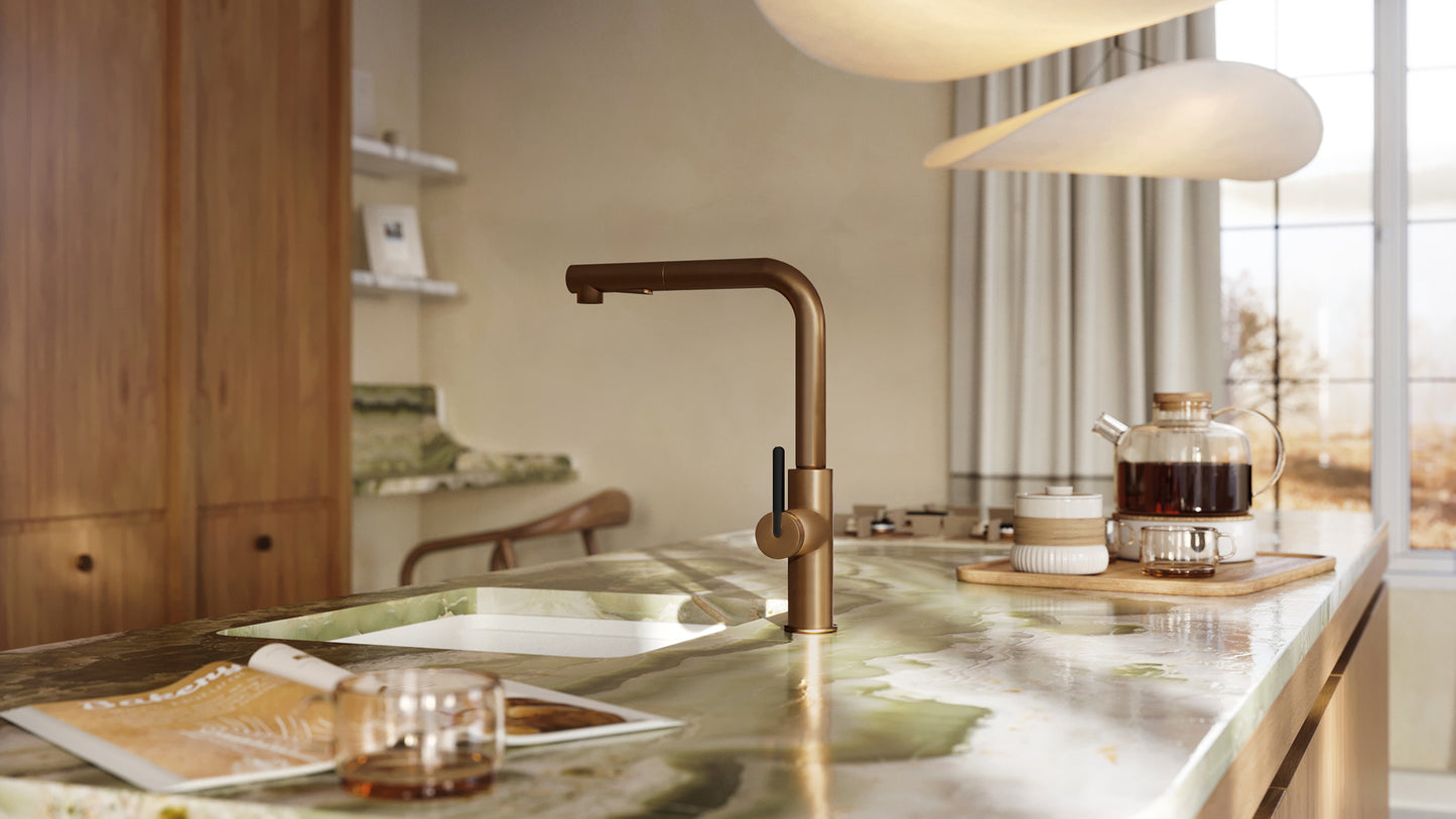 Deante MOMI Granitspüle mit tiefem Becken und Schneidebrett Alabaster