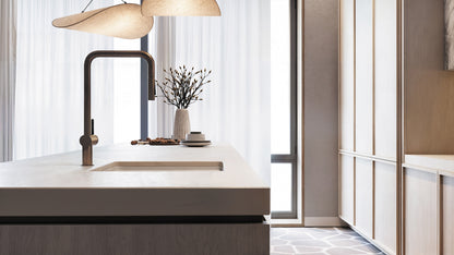 Deante MOMI Granitspüle mit tiefem Becken und Schneidebrett Alabaster