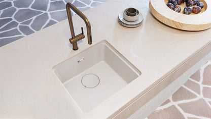 Deante MOMI Granitspüle mit tiefem Becken und Schneidebrett Alabaster