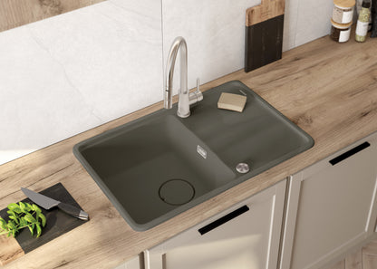 Deante MOMI Granitspüle 78 x 50 cm mit Abtropfbereich und Schneidebrett Anthrazit Metallic