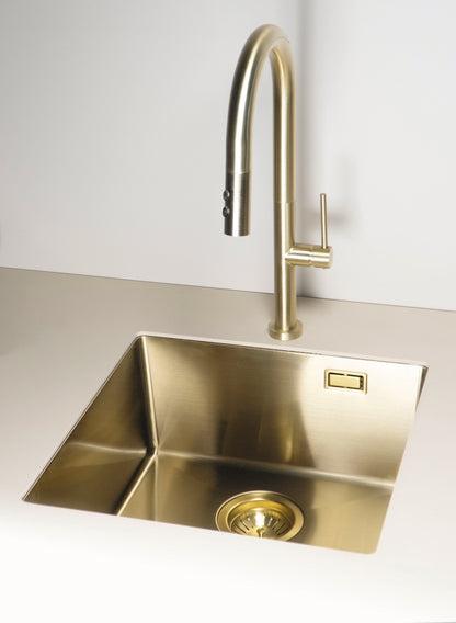 Deante OLFATO Edelstahlspüle 55 x 50 cm 1-Becken rechteckig inkl. Siphon Gold gebürstet