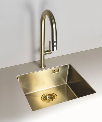 Deante OLFATO Edelstahlspüle 55 x 50 cm 1-Becken rechteckig inkl. Siphon Gold gebürstet