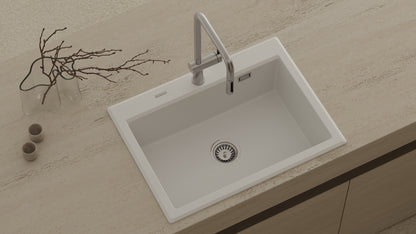 Deante ERIDAN Granitspüle 70 x 52 cm 1-Becken mit automatischer Abflusssperre Alabaster