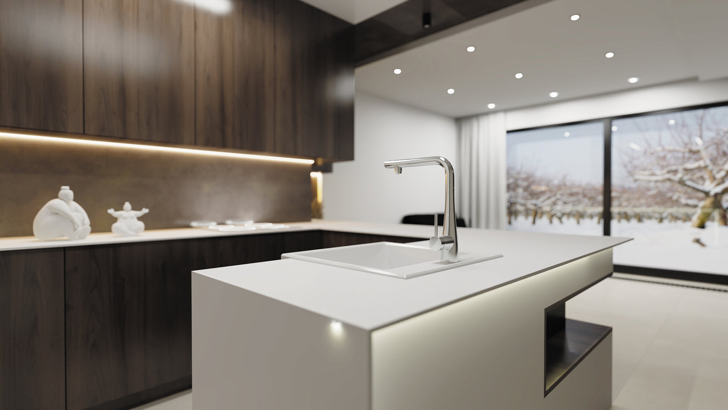 Deante ERIDAN Granit-Spülstein 60 x 61 cm 1-Becken automatische Abflusssperre Alabaster