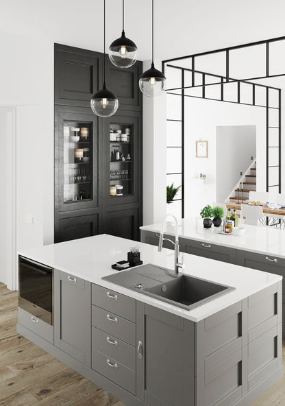 Deante ANDANTE FLUSH Granitspüle mit Abtropffläche flächenbündige Montage Graphit Metallic