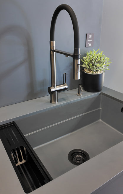 Deante MAGNETIC Granitspüle mit geräumigem Becken modular 76 x 52 cm Grau Metallic