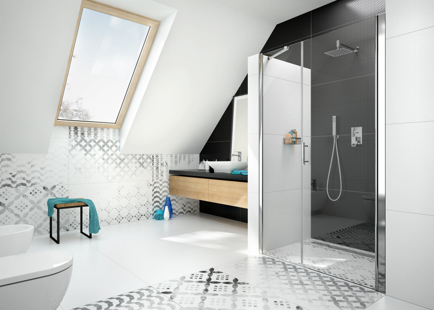 Deante MOON Drehtür für Dusche Nischentür 90 x 200 cm Chrom