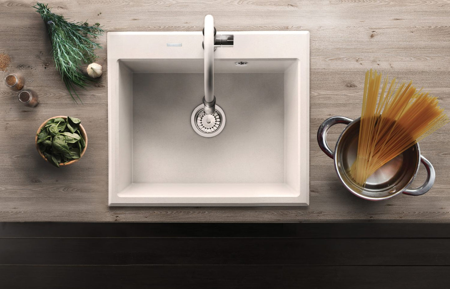 Deante ANDANTE Granitspüle 60 x 52 cm 1-Becken rechteckig mit Raumsparsiphon Alabaster