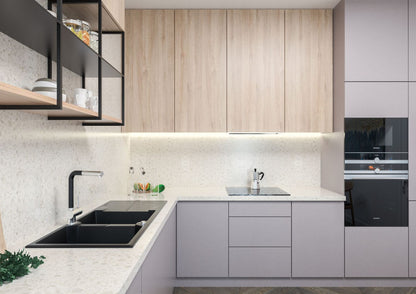 Deante ANDANTE Einbauspüle aus Granit mit Abtropffläche 2-Becken 116 x 50 cm Graphit Metallic