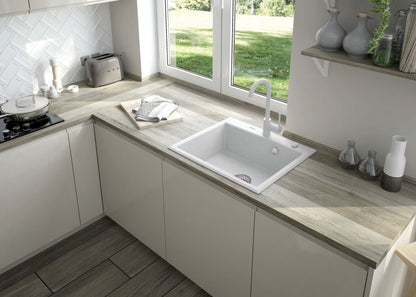 Deante ANDANTE Granitspüle 60 x 52 cm 1-Becken rechteckig mit Raumsparsiphon Alabaster